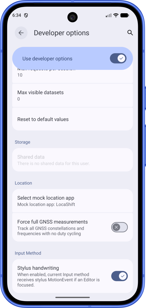 Developer Options / Select mock location app